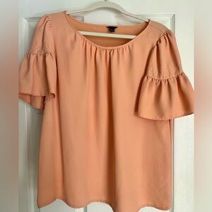 Ann Taylor Peach Pink Flutter Sleeve Blouse